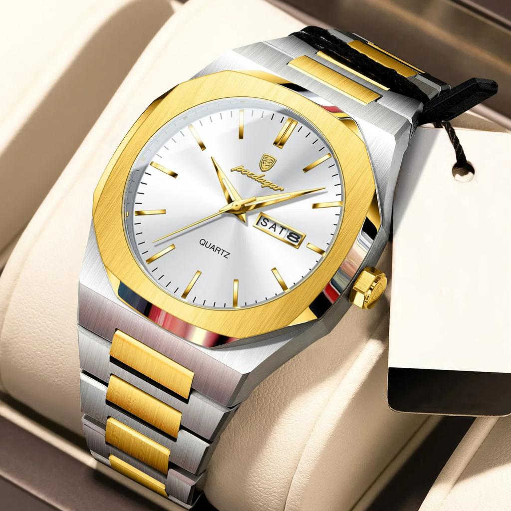 Mens Luxury Stainless Steel Quartz Watch Chronograph With Calender