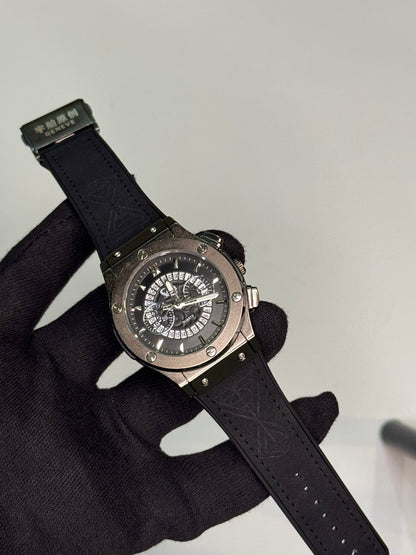 Black Silver Hub Silicone Strap Watch