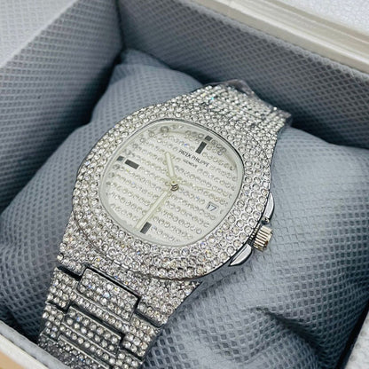 PP Black & Silver Iced Out Stone Watch