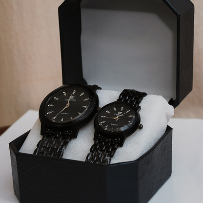 Premium His & Her Black Couple Wrist Watch