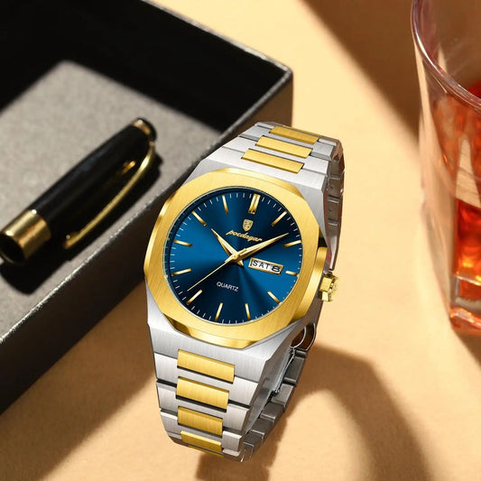 Mens Luxury Stainless Steel Quartz Watch Chronograph With Calender